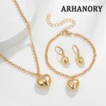 ARHANORY Ladies Jewelry Set Women Necklace Bracelet Earrings Gift Trendy Pendant Elegant - Gold