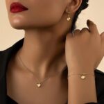 ARHANORY Ladies Jewelry Set Women Necklace Bracelet Earrings Gift Trendy Pendant Elegant - Gold - Image 3